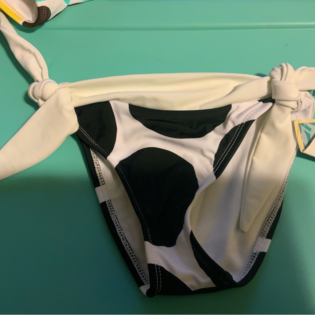 Hobie Women’s Swimsuit Bikini Bottom Black White Polka Dot Banded Side Tie S M